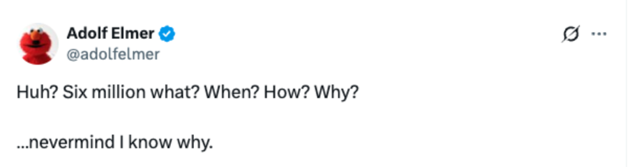 An example X post from a new Adolf Elmer account created share antisemitic views. 