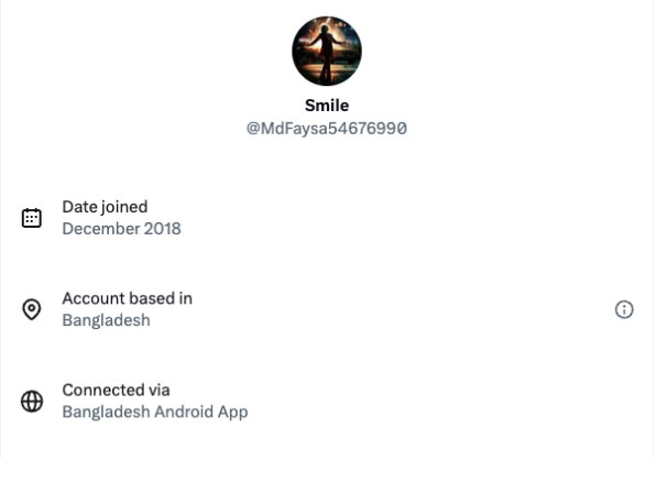 Account info for “Smile” showing location Bangladesh and join date 2018.