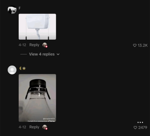 Screenshot of a social media comment section featuring images that resemble stereotypical portrayals of Hasidic Jewish men, including objects arranged to mimic traditional hats and sidelocks. The comments use visual innuendo and coded imagery associated with antisemitic online memes and stereotypes.