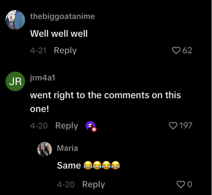 Screenshot of a TikTok comment section showing users reacting to a video with coded language often associated with racist or antisemitic online discourse. One comment says “Well well well,” while another says “went right to the comments on this one!” followed by laughing replies and engagement counts.