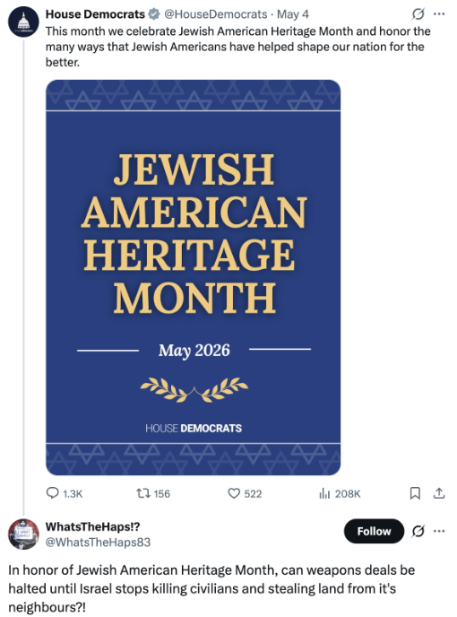 Example reply classified as opposed to JAHM but not antisemitic.