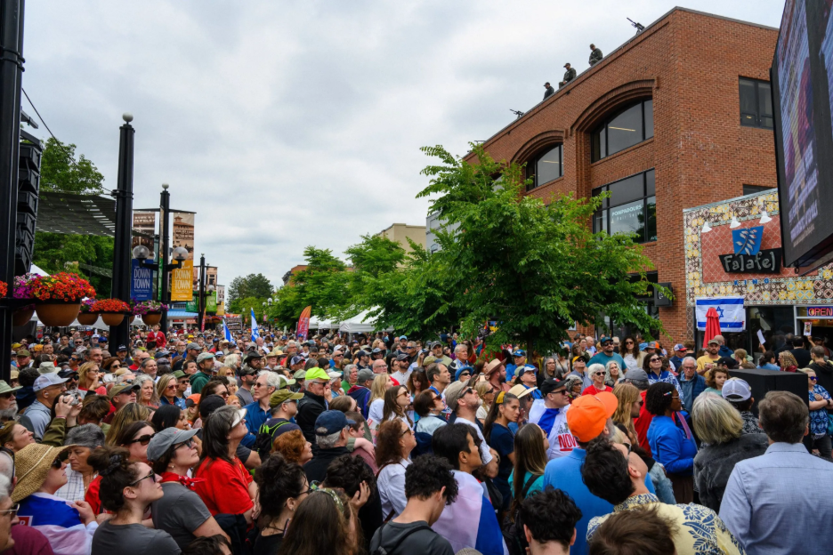 A large crowd fills Pearl Street Mall in downtown Boulder, Colorado, during last year’s Boulder Jewish Festival.